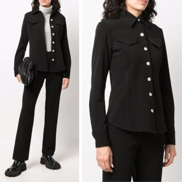 NWT Proenza Schouler White Label Crepe Seamed Shirt Jacket Shacket Black Western - Picture 2 of 11